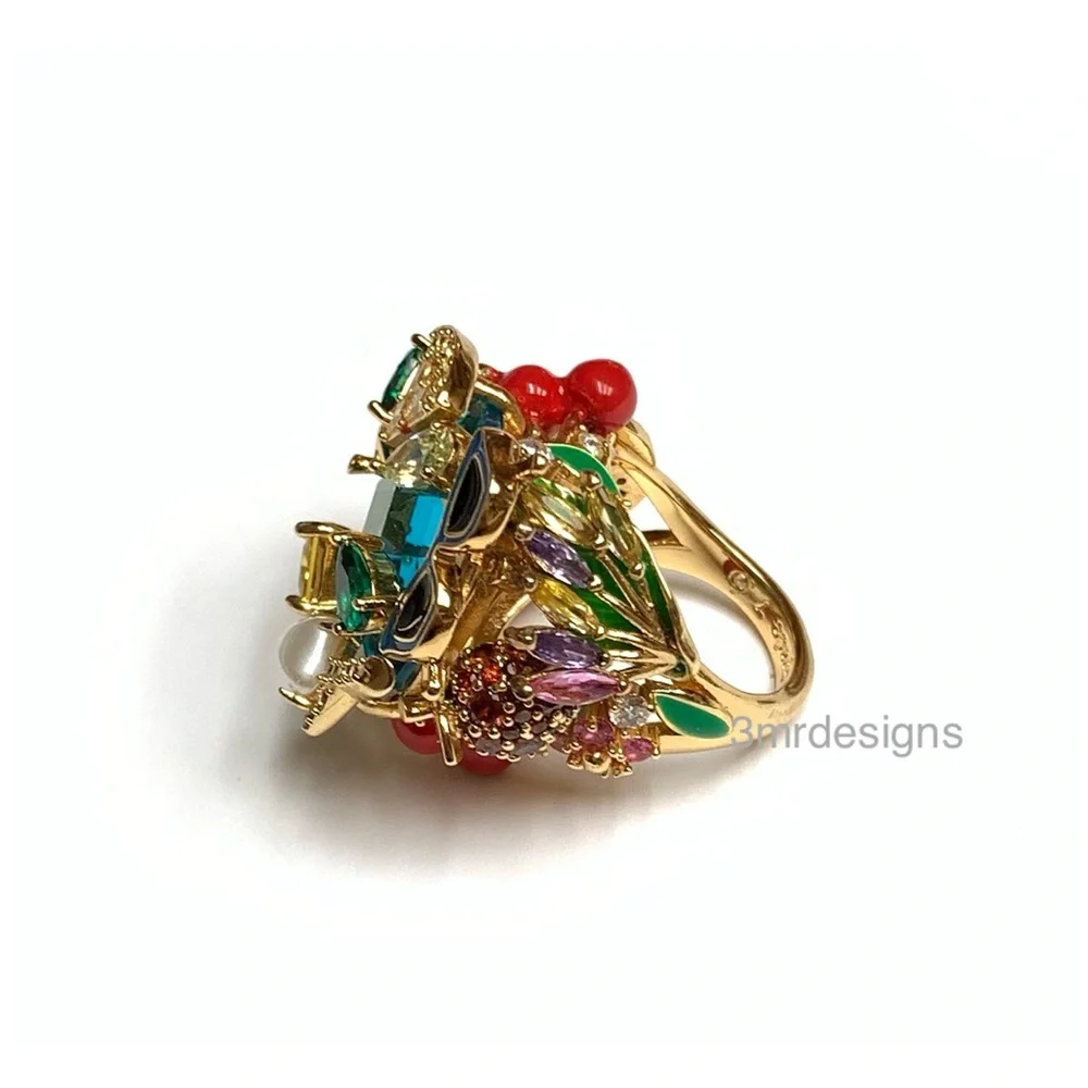 NWT Kate Spade ♠️ SWEET TREASURES 12-K Gold Plated Glass Pearl/CZ Crystals Ring - Picture 6 of 12